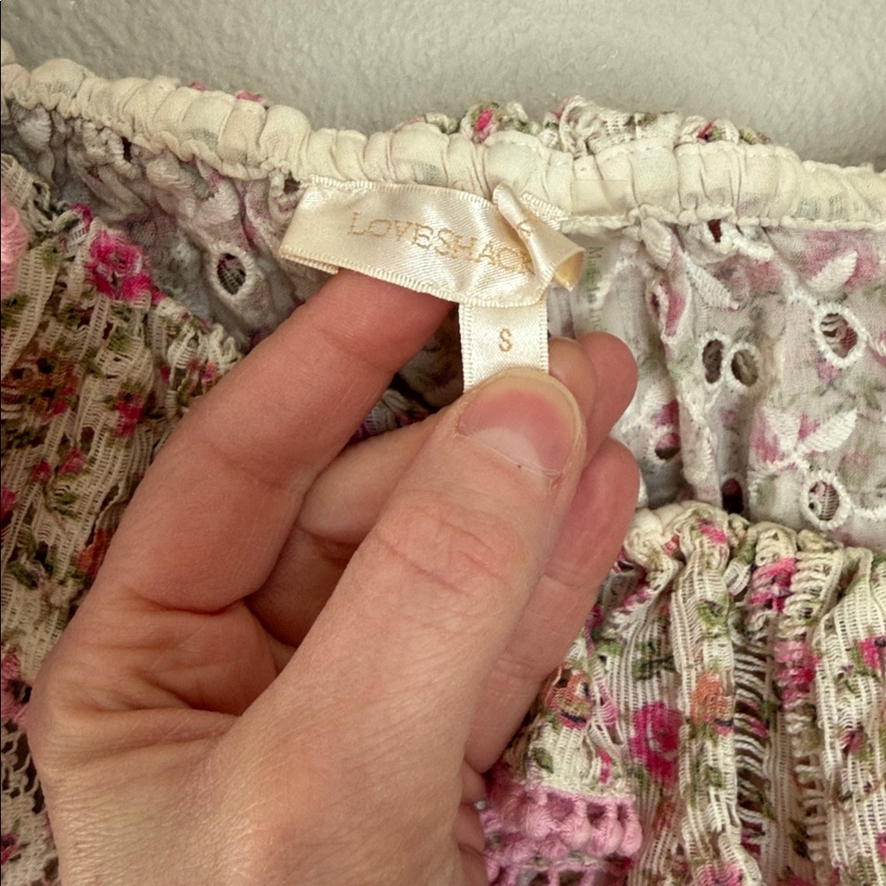 LoveShackFancy Pink Floral Ruffle Peasant Blouse small - Picture 2 of 7